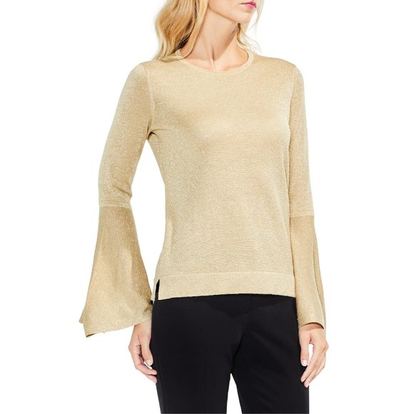 NWT Vince Camuto Gold Bell Sleeve Shimmer Sweater. - Picture 1 of 5